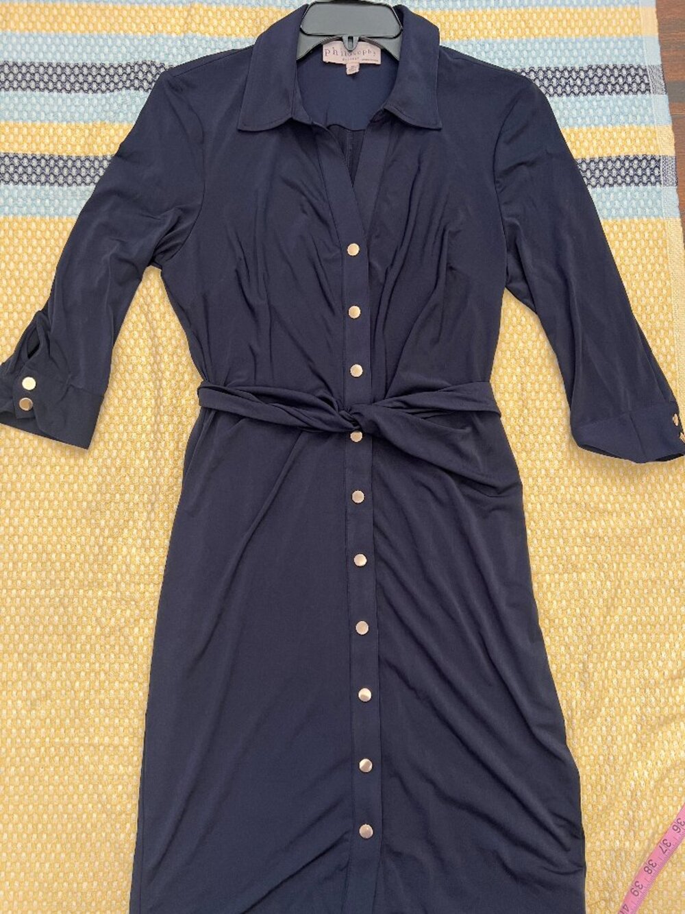 Philosophy Dark Blue Tie Front Button Down Shirt Dress Size Medium